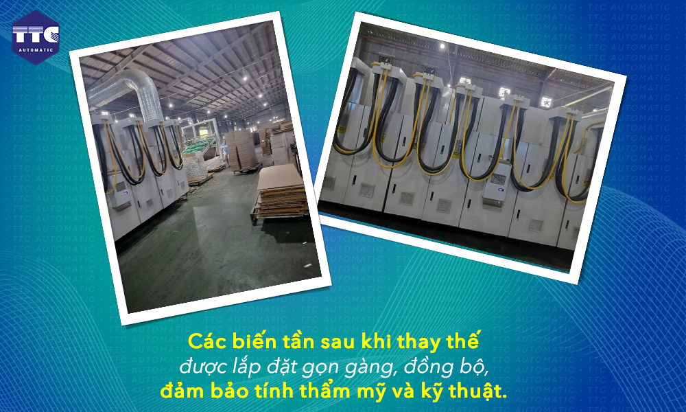 Các biến tần sau khi thay thế được lắp đặt gọn gàng, đồng bộ, đảm bảo tính thẩm mỹ và kỹ thuật